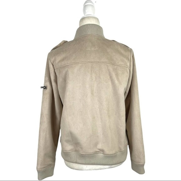 Chaser Faux Fur Lined Faux Suede Cropped Full Zip Jacket in Beige Size Medium - Picture 8 of 15